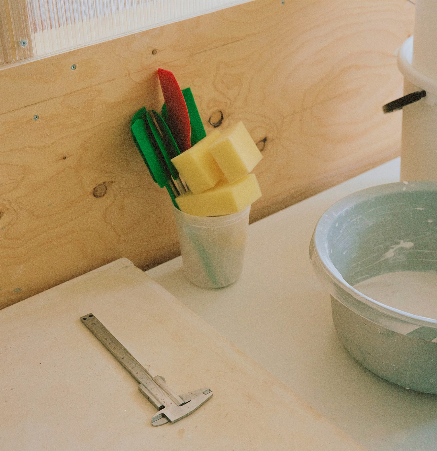 A closeup of the Studio Kaksikko work bench